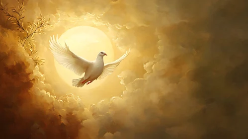 White Dove Flying in Golden Light