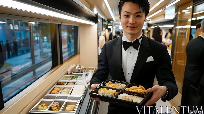 Gourmet Bento Boxes on Luxury Trains AI Image