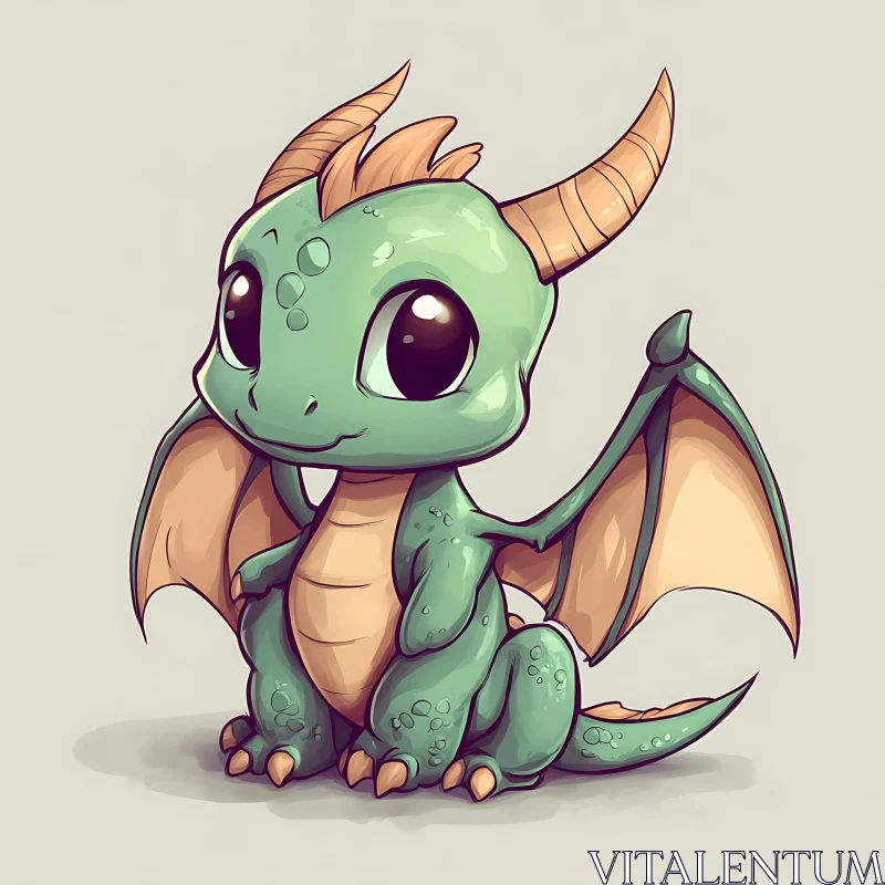 AI ART Cute Green Dragon Character Art