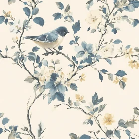 Elegant Bird Among Blossoms in Soft Tones