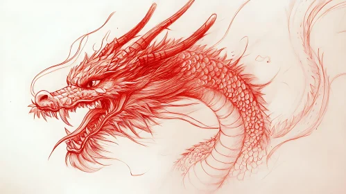Red Dragon Head Sketch Illustration