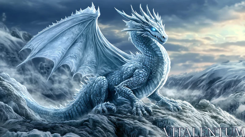 AI ART Fantasy Ice Dragon in Winter Landscape