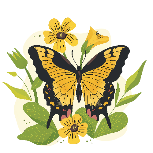 Elegant Butterfly Vector Illustration with Yellow Flowers