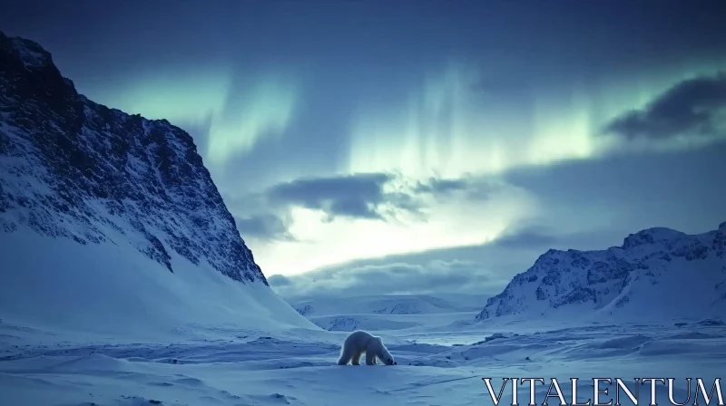 Arctic Bear and Aurora Landscape AI Image