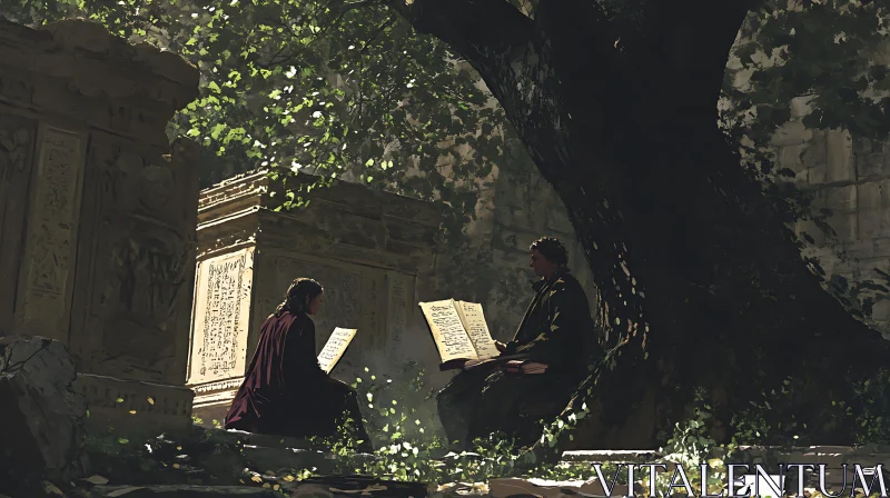 AI ART Ancient Knowledge: Reading Under the Old Tree