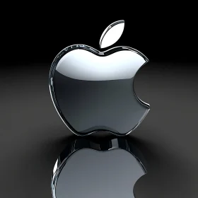 Reflective 3D Apple Logo Design on Dark Background