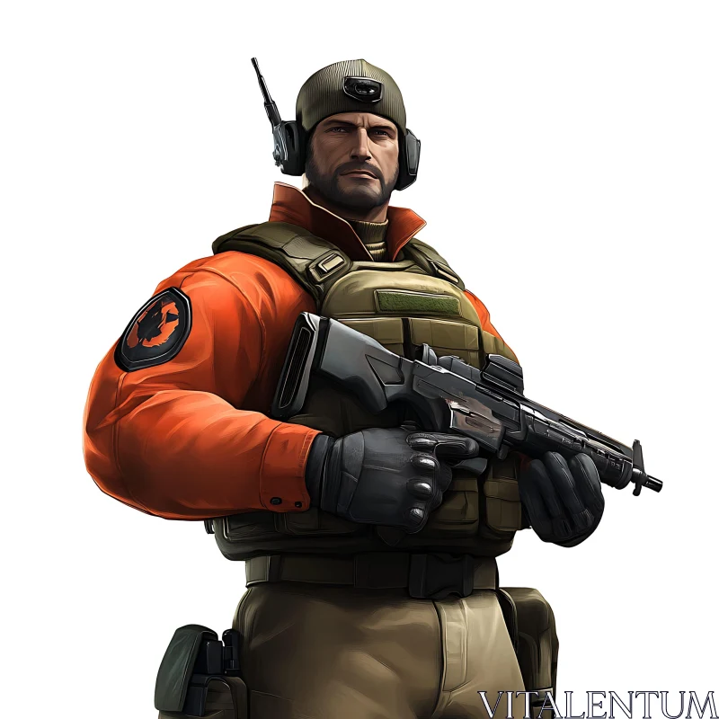 Man in Military Gear with Rifle AI Image