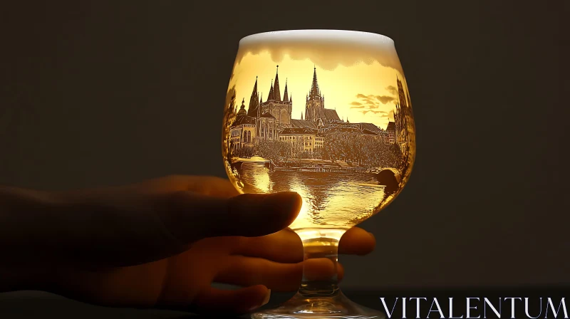 Golden Cityscape in Glass AI Image