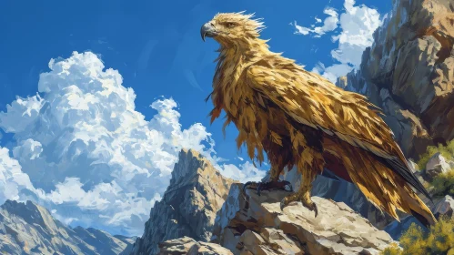 Golden Eagle Painting in Majestic Mountain Landscape