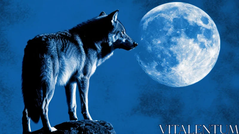 Majestic Wolf in Night Scene | Serene Winter Artwork AI Image