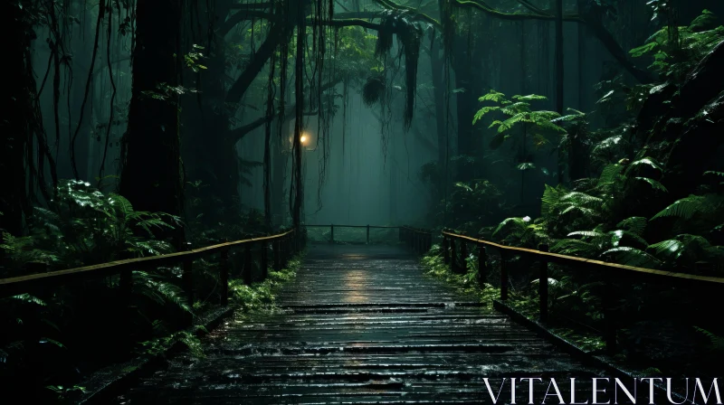 Misty Nocturnal Rainforest Pathway - A Journey into the Unknown AI Image