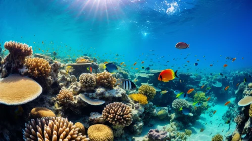 Sun-soaked Underwater View of Coral Reef and Tropical Fish