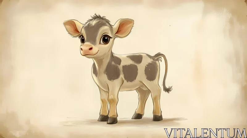 Cute Young Cow Art AI Image