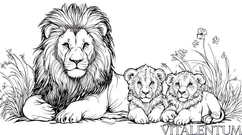 AI ART Lion and Cubs Illustration