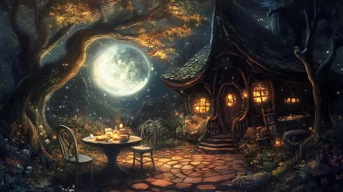 Moonlit Cottage Scene