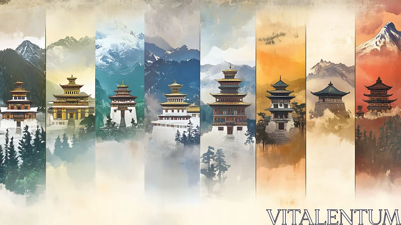 AI ART Asian Temples and Mountain Views