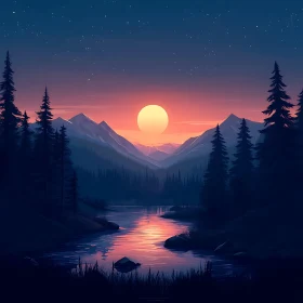 Tranquil Lake Sunset Landscape