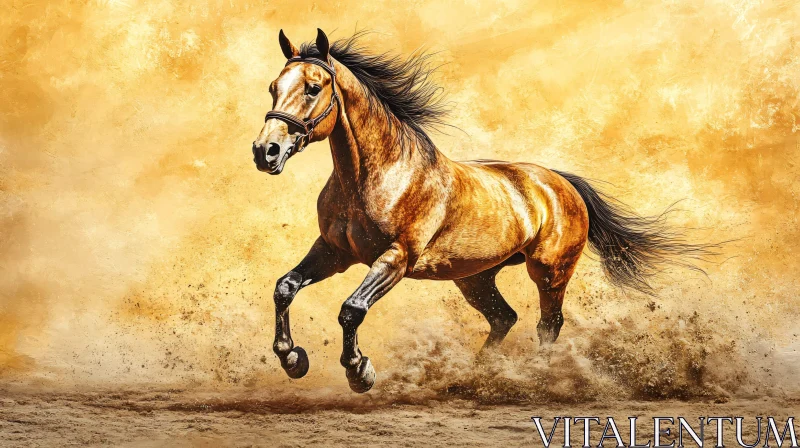 Powerful Horse Running Through Sand AI Image