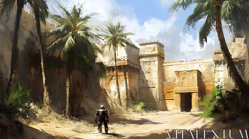 AI ART Post-Apocalyptic Desert Scene with Ancient Ruins