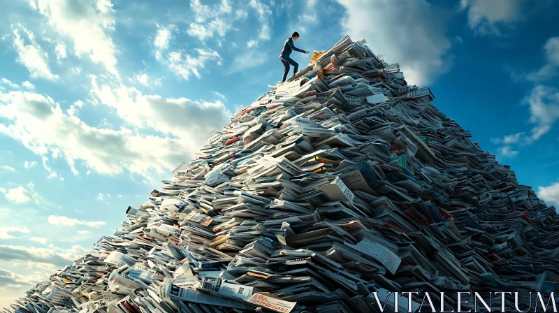 Man Conquering Paperwork: Ambition Visualized AI Image