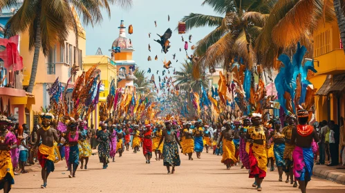 Vibrant Cultural Parade on Sunny Street