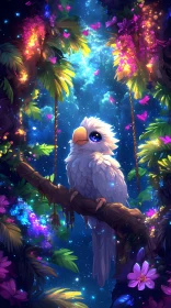 Magical Nighttime Jungle Scene with Bird