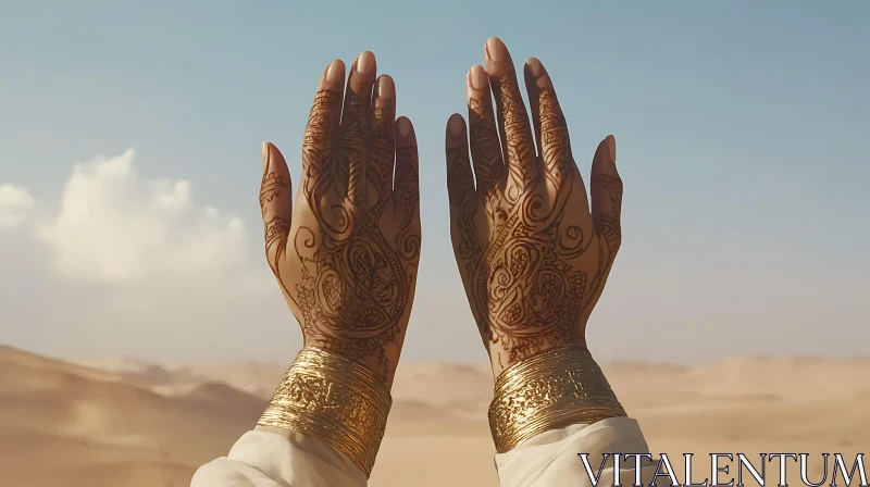 Golden Bracelets and Henna Art in Desert AI Image