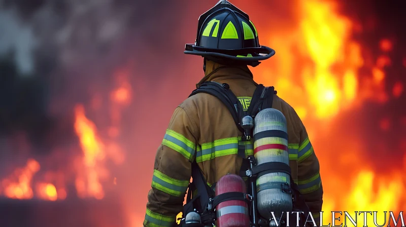 Brave Firefighter Battling Intense Blaze AI Image