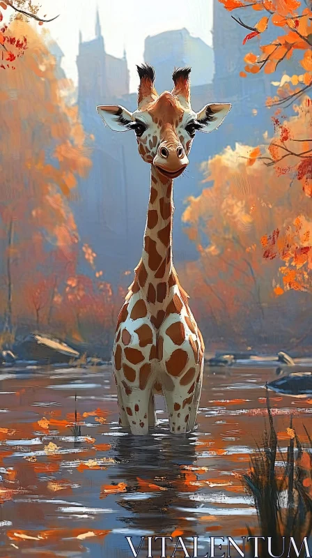 AI ART Giraffe Among Autumn Leaves