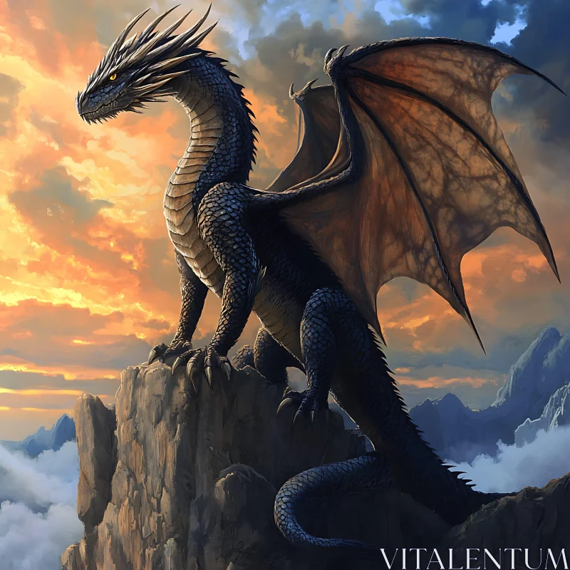 AI ART Fantasy Dragon Sunset Landscape