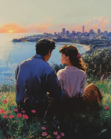 Couple Watching Sunset Over City