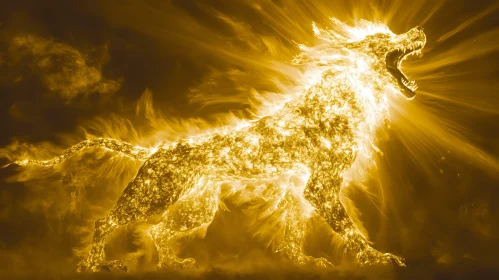 Glowing Fiery Lion in Mythical Splendor