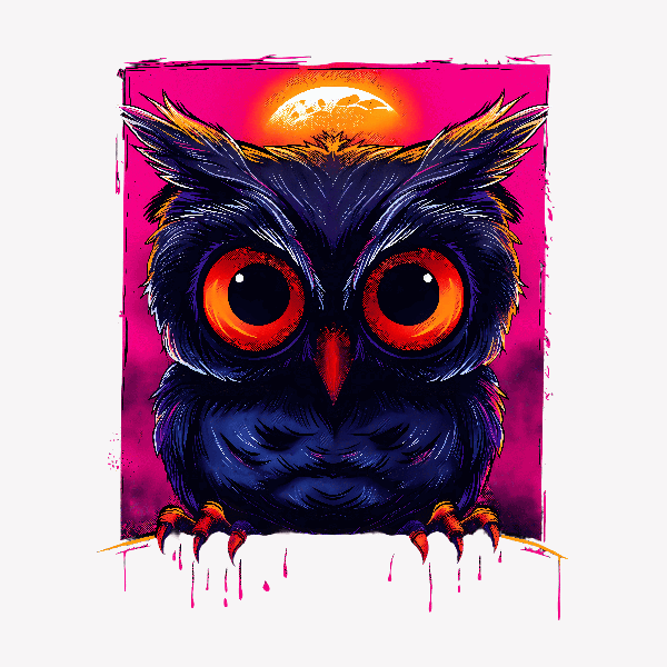 Vibrant Owl Art T-Shirt POD Design