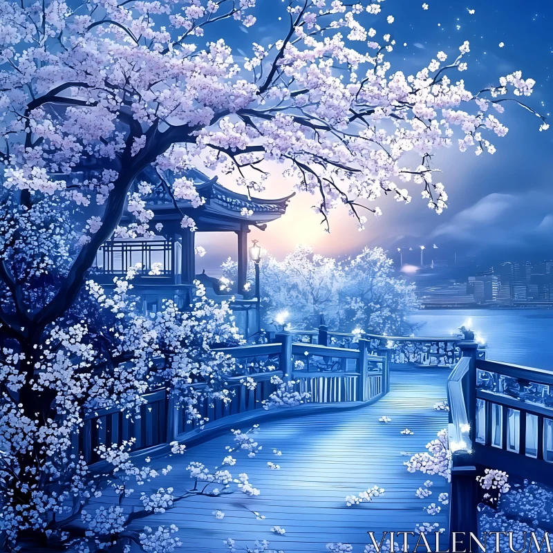 Blossom Serenity: A Japanese Garden View AI Image