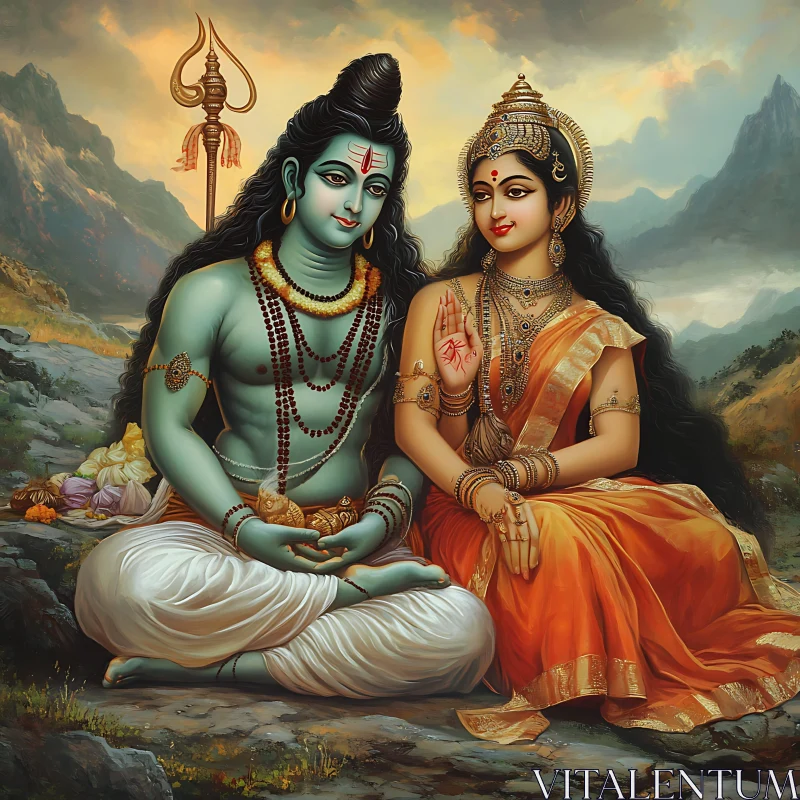 Serene Shiva Parvati Mountain Scene AI Image