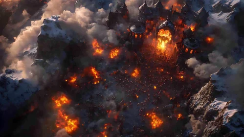 Burning Castle in the Midst of Medieval Warfare