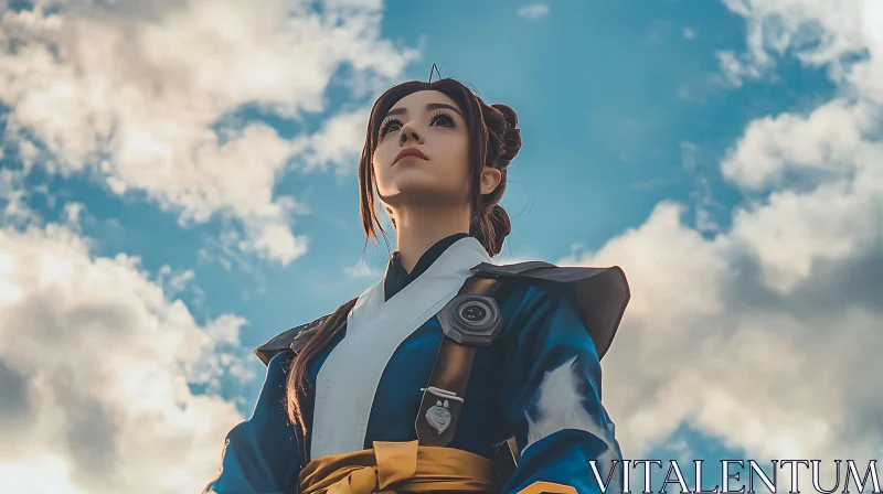 AI ART Cosplayer Gaze to the Sky