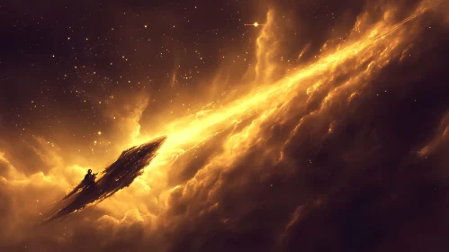 Golden Nebula Spacecraft Journey