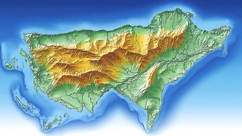 Detailed Island Topography Aerial View