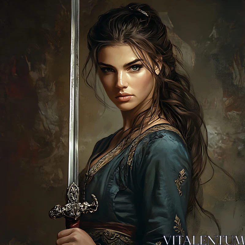 AI ART Female Warrior with Sword in Hand