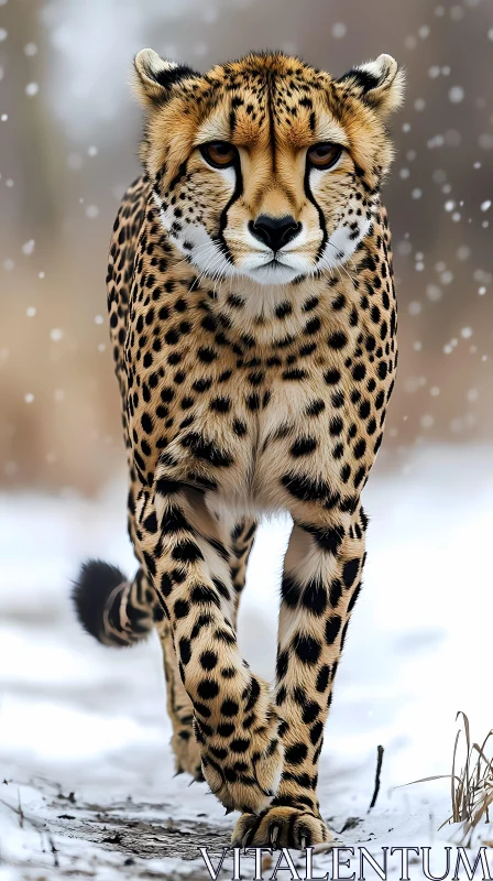 Cheetah in a Snowy Landscape AI Image