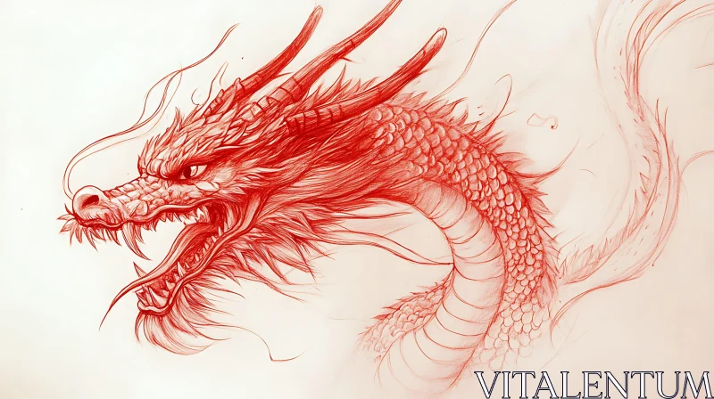 Red Dragon Head Sketch Illustration AI Image