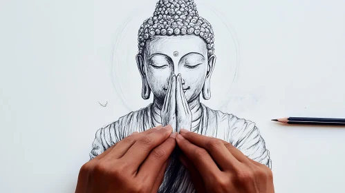 Monochrome Buddha Drawing: Serene Contemplation