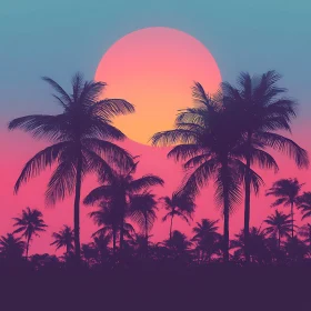 Pink Sunset with Palm Trees