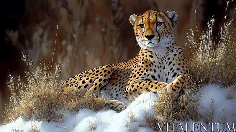 Serene Cheetah in Winter Landscape AI Image