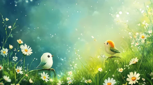 Pastel Birds and Daisies