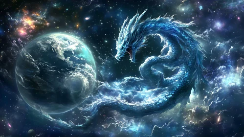 Cosmic Dragon Protecting a Planet