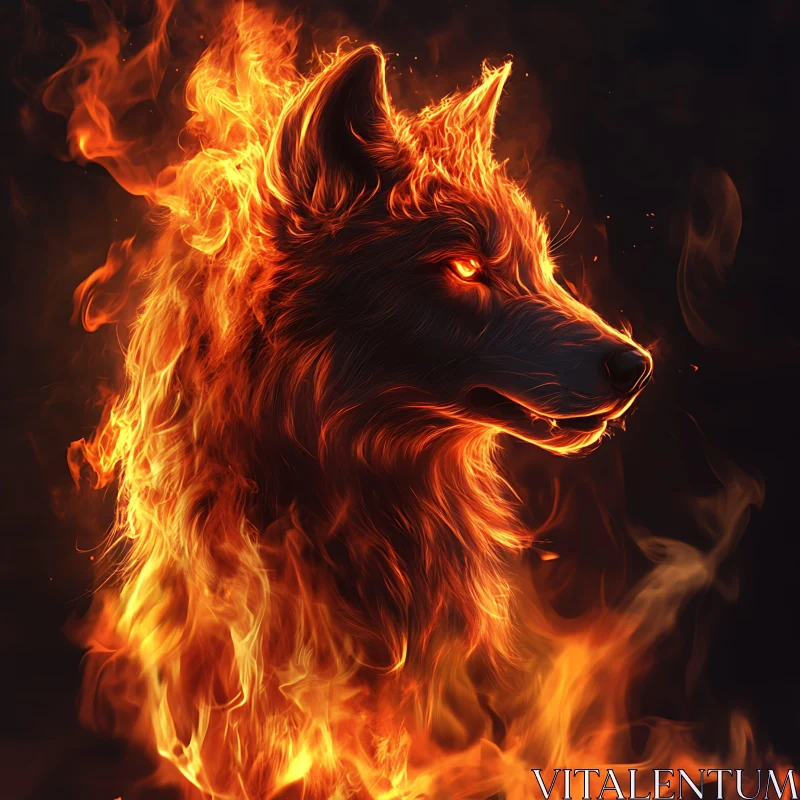 Fiery Wolf Portrait AI Image