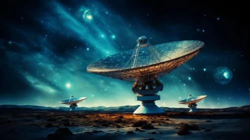 Captivating Image of Radio Telescopes and Satellites in Space