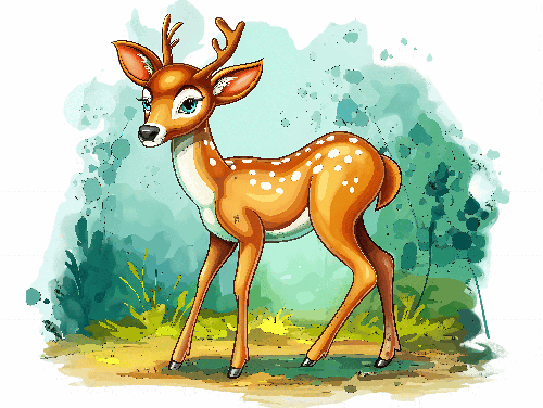 POD Design Cartoon Deer Amidst Nature on Transparent Background